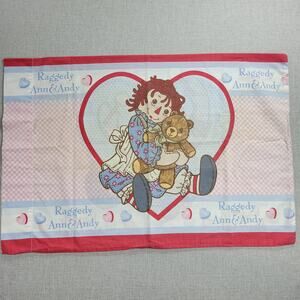 Vintage Raggedy Ann & Andy Pillowcase 29x20 Fabric Panel Red Hearts Gingham
